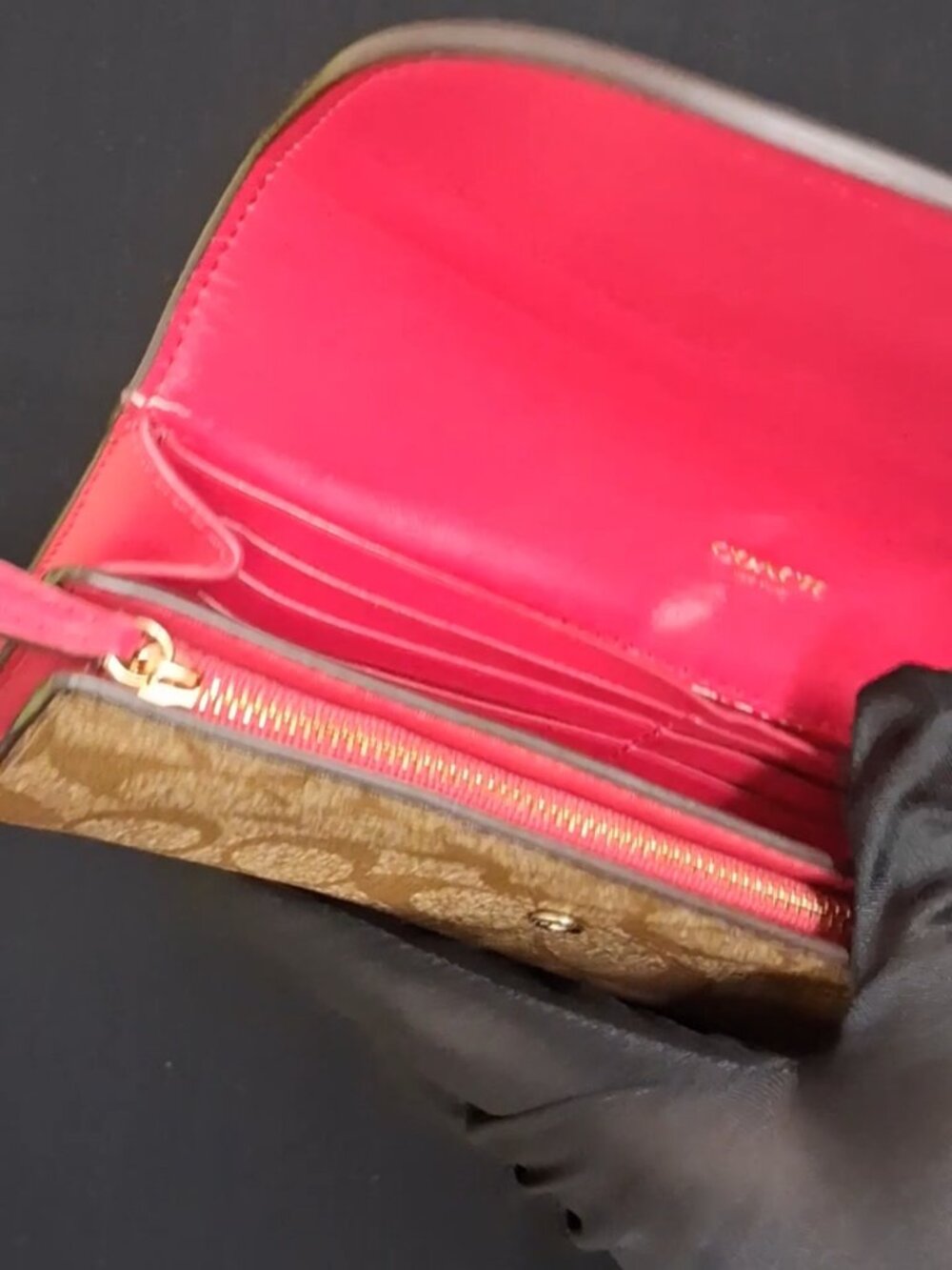 COACH Signature Canvas Pink Leather Flap Continental Wallet - Picture 6 of 14